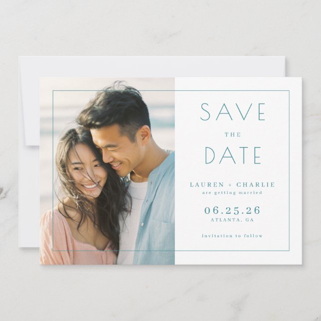 Heiteres Hellblau Minimalistisches Foto Save The Date (Vorderseite)