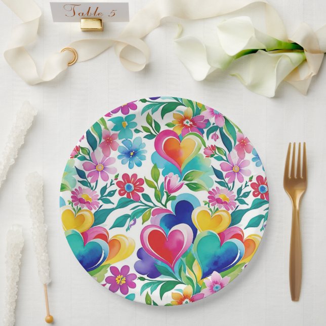 Heiteres Herz und Blume Pappteller (Hochzeit)