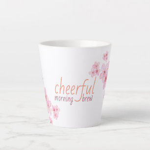 Heiteres Morgengetränk-Zitat mit Kirschblüten Milchtasse