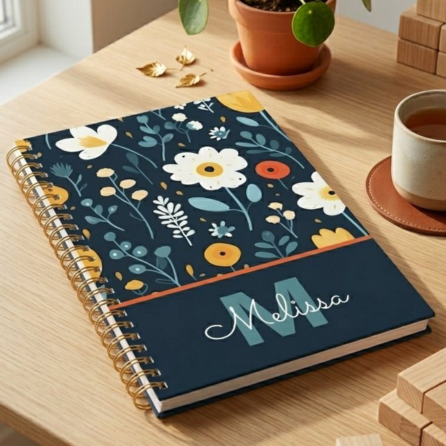 Heiteres Navy Retro Blütenmonogramm Planer (Navy retro floral monogram planner with name, a cheerful self-care essential for staying organized)