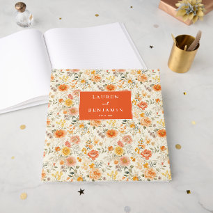 Heiteres Orangen-Blumen-Vintage-Botanikdesign Gästebuch