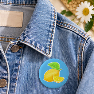Heiteres Zitronengelb und Blaues Zitrus Button