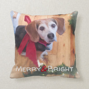 Heiterkeit und Beagle Hund Red Bow Weihnachten Kissen