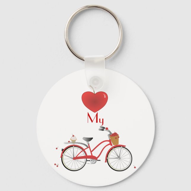 Heitres Kirschfahrrad Schlüsselanhänger (Vorderseite)