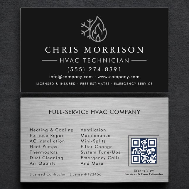 Heizung & Kühlung HVAC QR-Code Schwarz Visitenkarte (Von Creator hochgeladen)