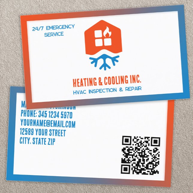 Heizung und Kühlung mit Wechselstrom Visitenkarte (HVAC Heating And Cooling QR Business Card)