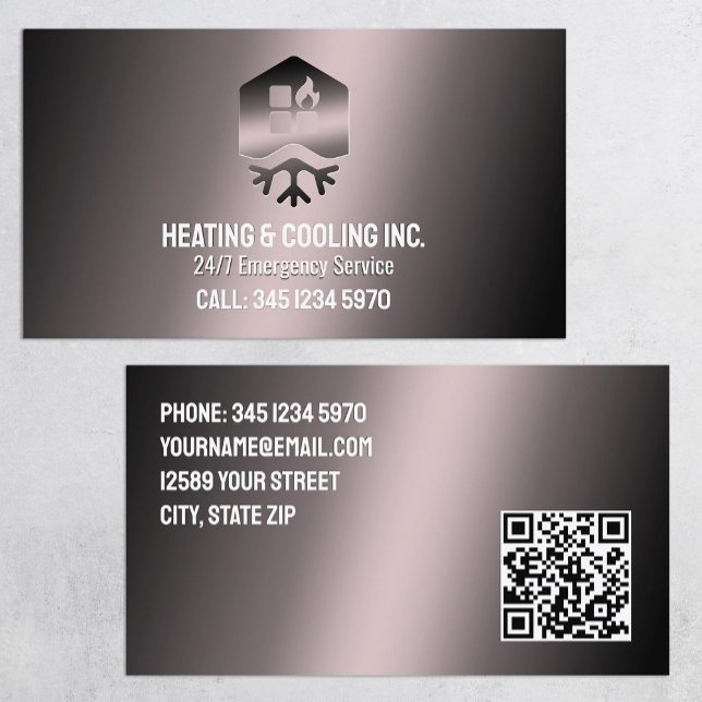 Heizung und Kühlung mit Wechselstrom Visitenkarte (HVAC Heating And Cooling QR Business Cards)