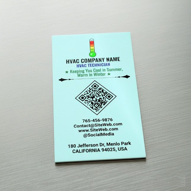 Heizung und Kühlung (QR-Code, Logo und Slogan) HVA Magnetische Visitenkarte (HVAC chimney sweep branding, plumbing service cards, AC visiting card, air duct cleaning)