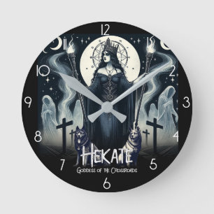 Hekate Goddess of the Crossroads Ghosted Spirits Runde Wanduhr
