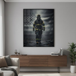 Held Feuerwehrmann geht durch Rauchposter Poster