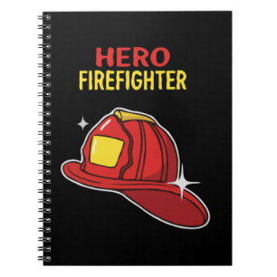 Helden-Feuerwehrmann-Cartoon-Roter-Helm-Würdigung Notizblock