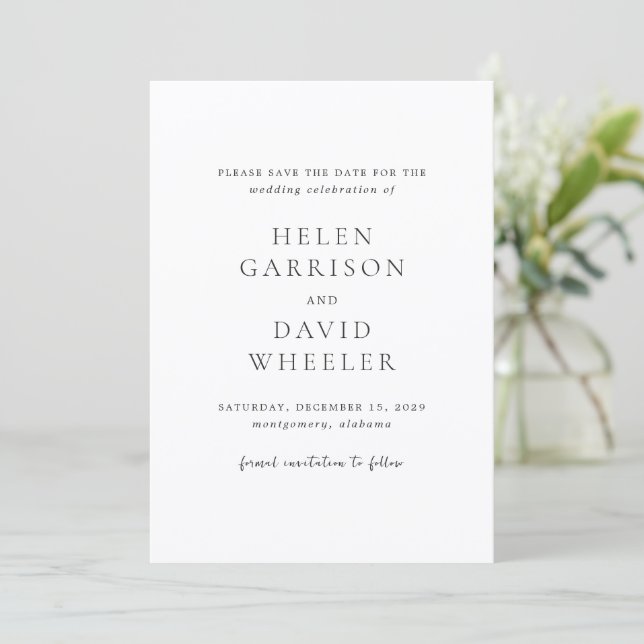 Helen Classic Elegant Wedding Save The Date (Stehend Vorderseite)