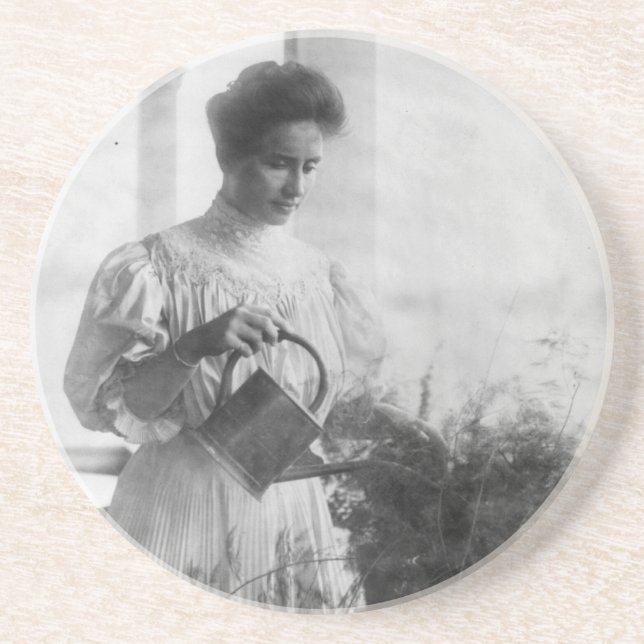 Helen Keller Watering Pflanze Portrait Sandstein Untersetzer (Vorne)