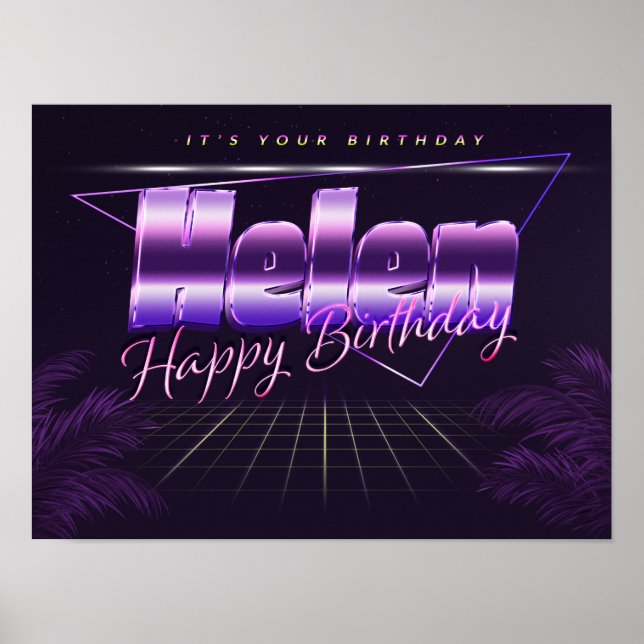 Helen Name Vorname lila retro Poster Geburtstag (Vorne)