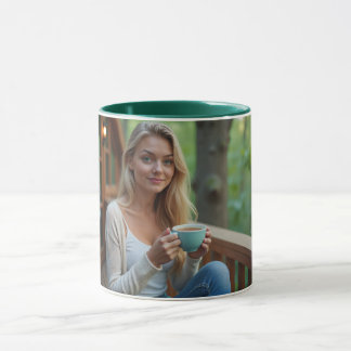 Helena Chevalier genießen Kaffee/Wald Balkon Tasse