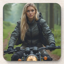 Helena Chevalier Reiten Motorrad durch Wald