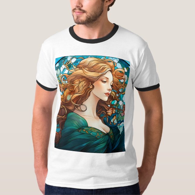 Helena - Dunkle Blonde Frau im Jugendstil T-Shirt (Vorderseite)