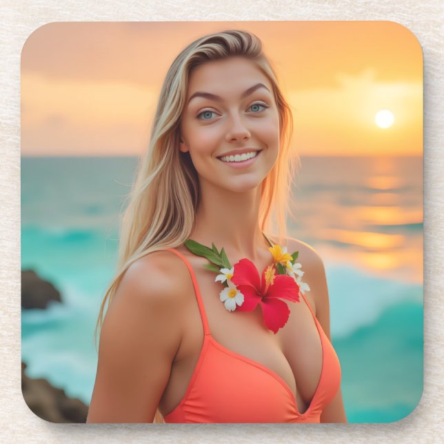 Helenas Ozean Whisper: Ein ruhiges Plastik-Erlebni Getränkeuntersetzer (Vorderseite)