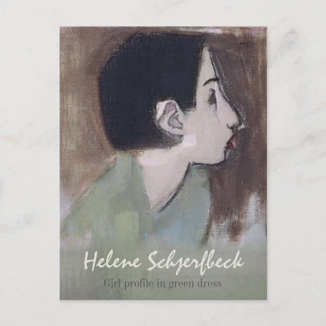 Helene Schjerfbeck Girl Profil in grünem Kleid Postkarte (Vorderseite)