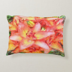 Helens Coral Colored Lilies Watercolor Dekokissen