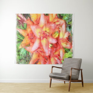 Helens Coral Colored Lilies Watercolor Wandteppich