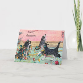 Helfen mit den Lichtern, Hunden, Weihnachtskarten Feiertagskarte