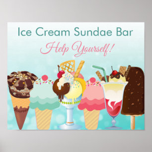 Helfen Sie sich selbst Ice Cream Sundae Bar Poster