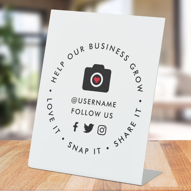 Helfen Sie unserem Unternehmenswachstum | Snap - S Sockelschild (Editable "Help our business grow" social media icon tabletop signs for small businesses.)