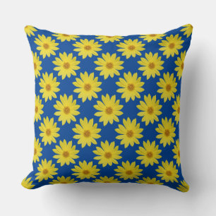 Helianthus 'Lemon Queen' Pattern - Deep Blue Kissen