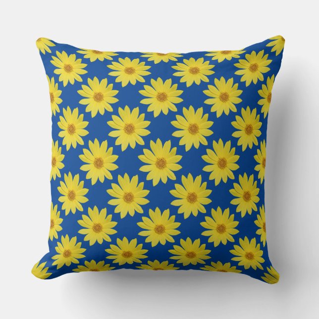 Helianthus 'Lemon Queen' Pattern - Deep Blue Kissen (Vorderseite)