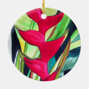 Heliconia Lobster Tropical Water Color Blume Keramik Ornament
