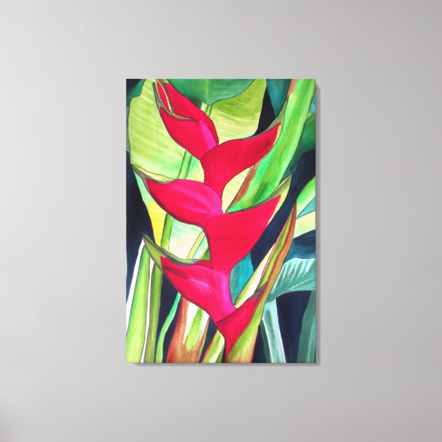 Heliconia Lobster Tropical Water Color Blume Leinwanddruck (Vorderseite)