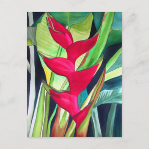 Heliconia Lobster Tropical Water Color Blume Postkarte