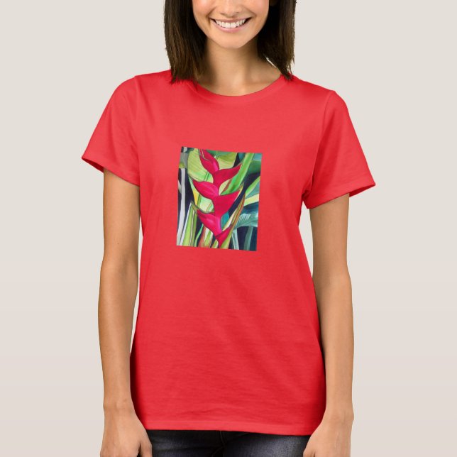 Heliconia Lobster Tropical Water Color Blume T-Shirt (Vorderseite)