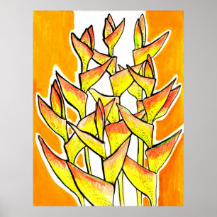 Heliconia Rostrata, Hummerschloss, tropische Blume Poster