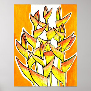 Heliconia Rostrata Tropische Blume Gelb Poster
