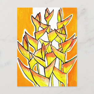 Heliconia Rostrata Tropische Blume Gelb Postkarte
