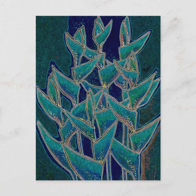 Heliconia Rostrata Tropische Blume Kunst, Dichtung Postkarte (Vorderseite)
