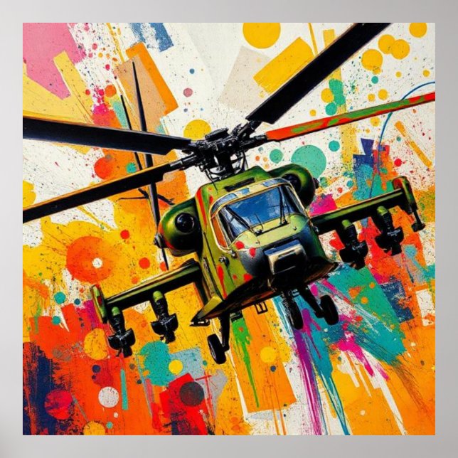 Helicóptero militar entre explosión de colores poster (Vorne)