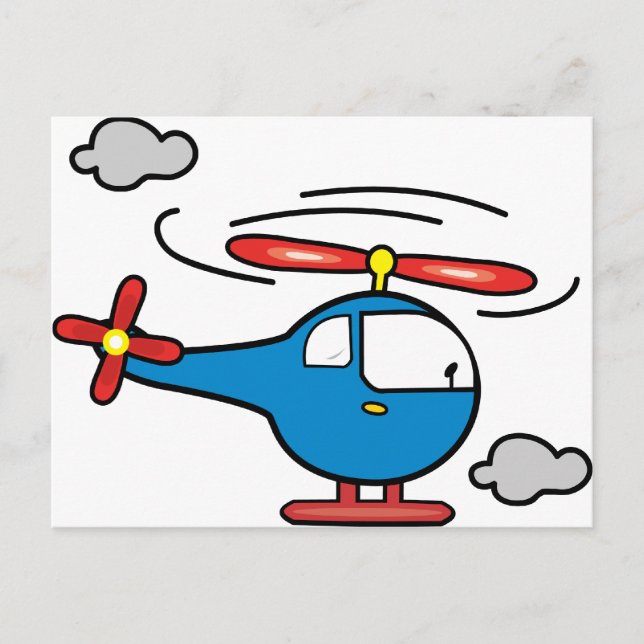 Helikopter Blau und Rot Postkarte (Vorderseite)