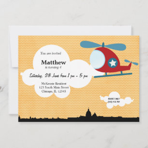 Helikopter Geburtstag Thema (Orange) Einladung