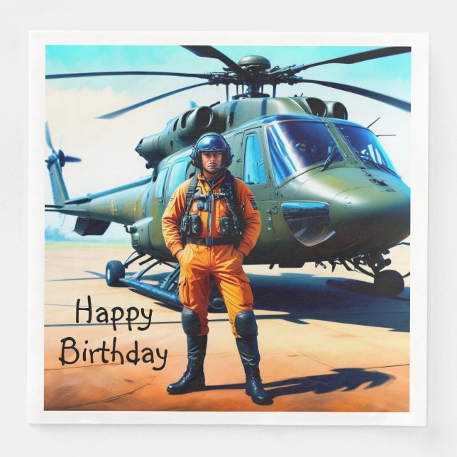 Helikopter-Pilot Geburtstag Serviette (Vorderseite)