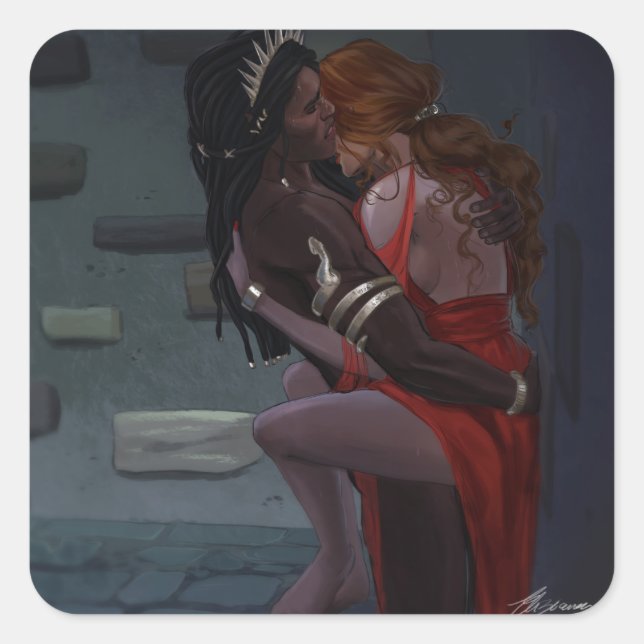 Helion und die Lady des Herbstes Quadratischer Aufkleber (Vorderseite)