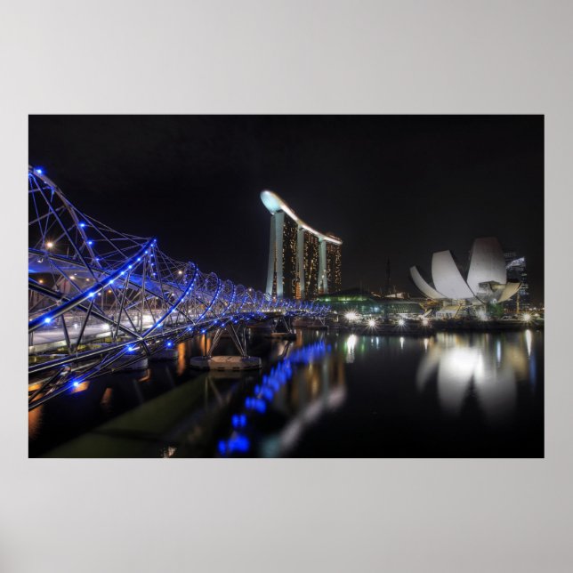 Helix Bridge Singapore River bei Night Poster (Vorne)