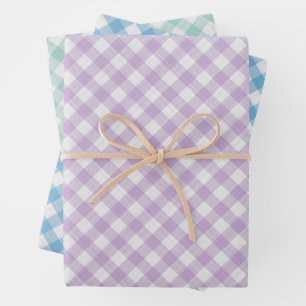 Hell Aqua Türkis Grün Blau Pink Gingham Geschenkpapier Set