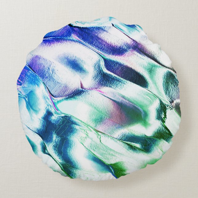 Hell aus mattem Metall, grün bis blau Rundes Kissen (Rückseite)