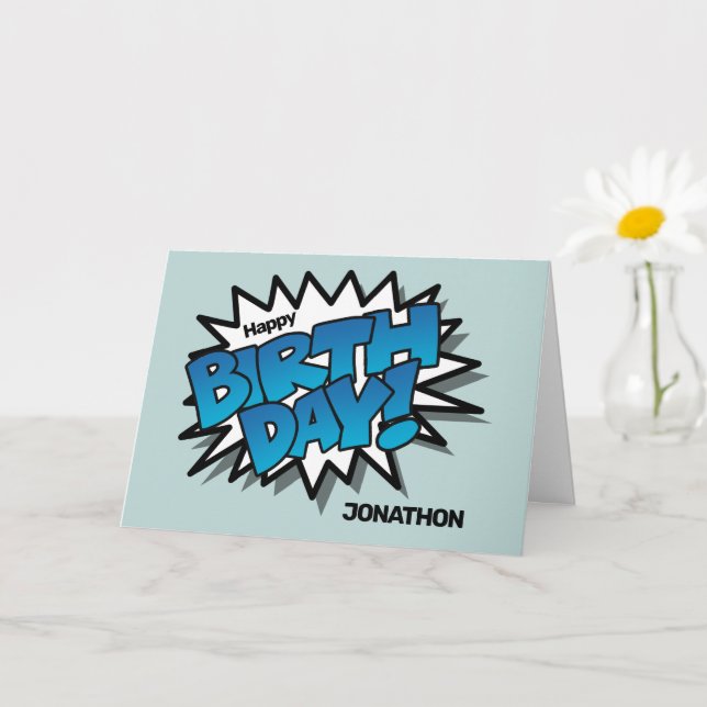 Hell Blue Comic Text - Happy Birthday Karte (Kleine Pflanze)