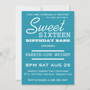 Hell Blue Poster Style Sweet 16 Party Einladung
