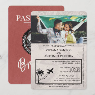 Hell Burgunder Brasilien Reisepass Hochzeitseinlad Einladung