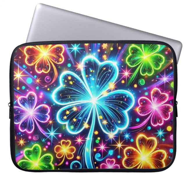 HELL FARBEN NEON SEHEN IRISCHE KLEEBLÄTTER LAPTOPSCHUTZHÜLLE (Vorderseite)